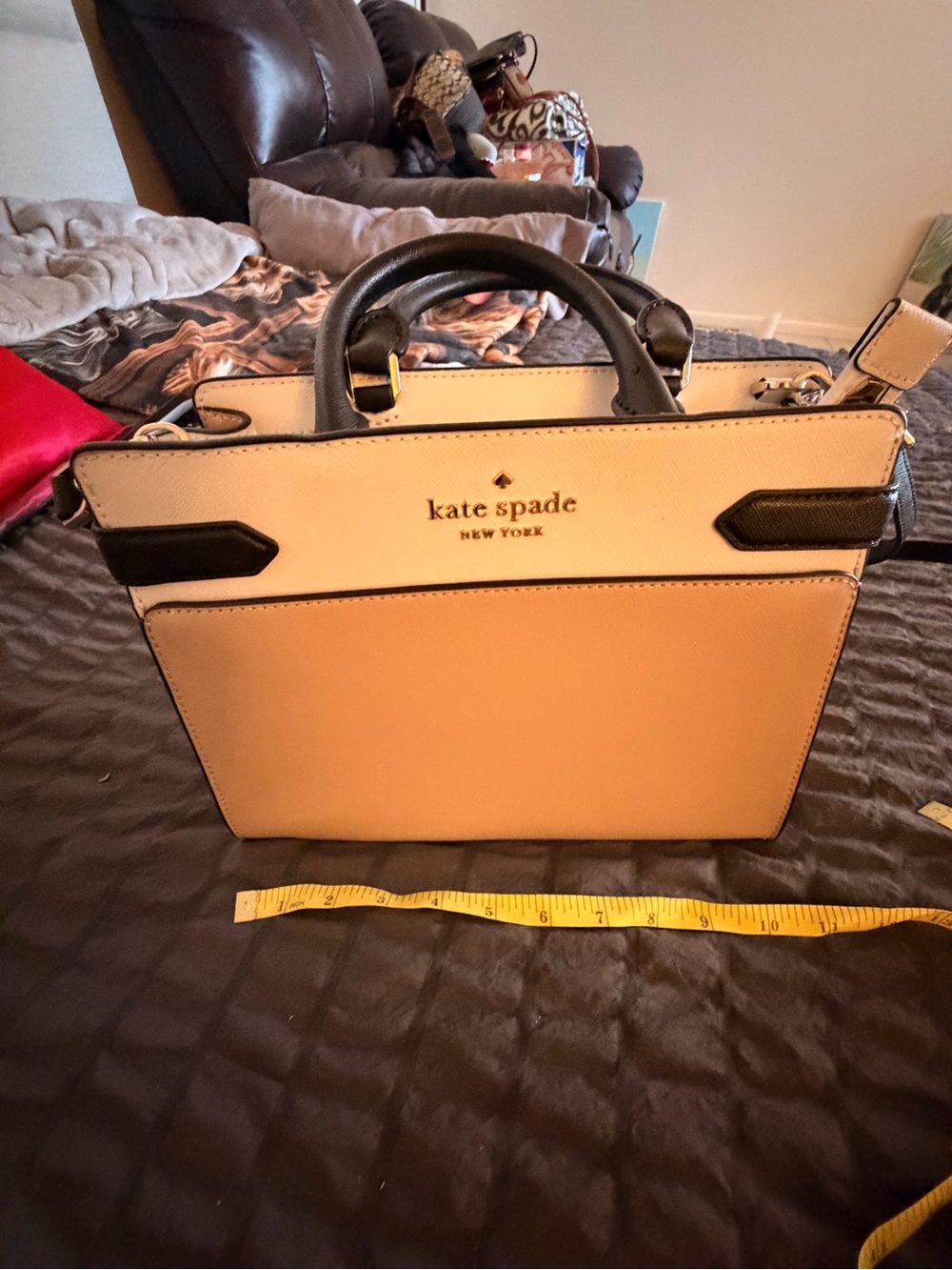 kate spade Two-Tone Pebbled Leather Satchel - Cream & Black& Kate spade wallet